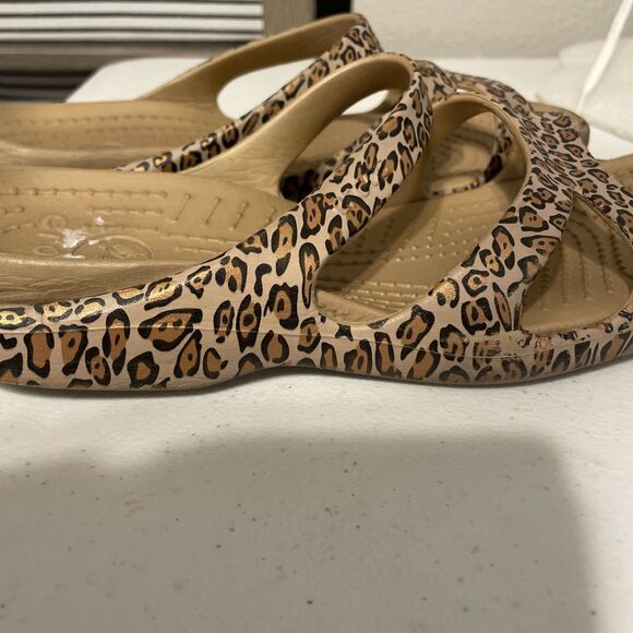 Crocs Leopard Cheetah Print Wedge Strappy Slides Sandals Size 7 - Picture 6 of 10